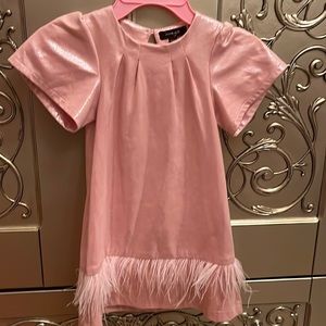 Imoga Shimmery Pink Dress with Feather Trim Bottom. Size 3.